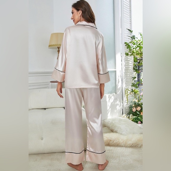 Contrast Piping Button-Up Top and Pants Pajama Set - Picture 13 of 13